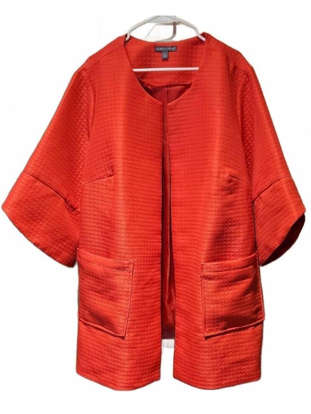 Jessica London Blazer Cardigan Women size 24W Color Coral 2 Pockets 3/4 Sleeve - Picture 4 of 7